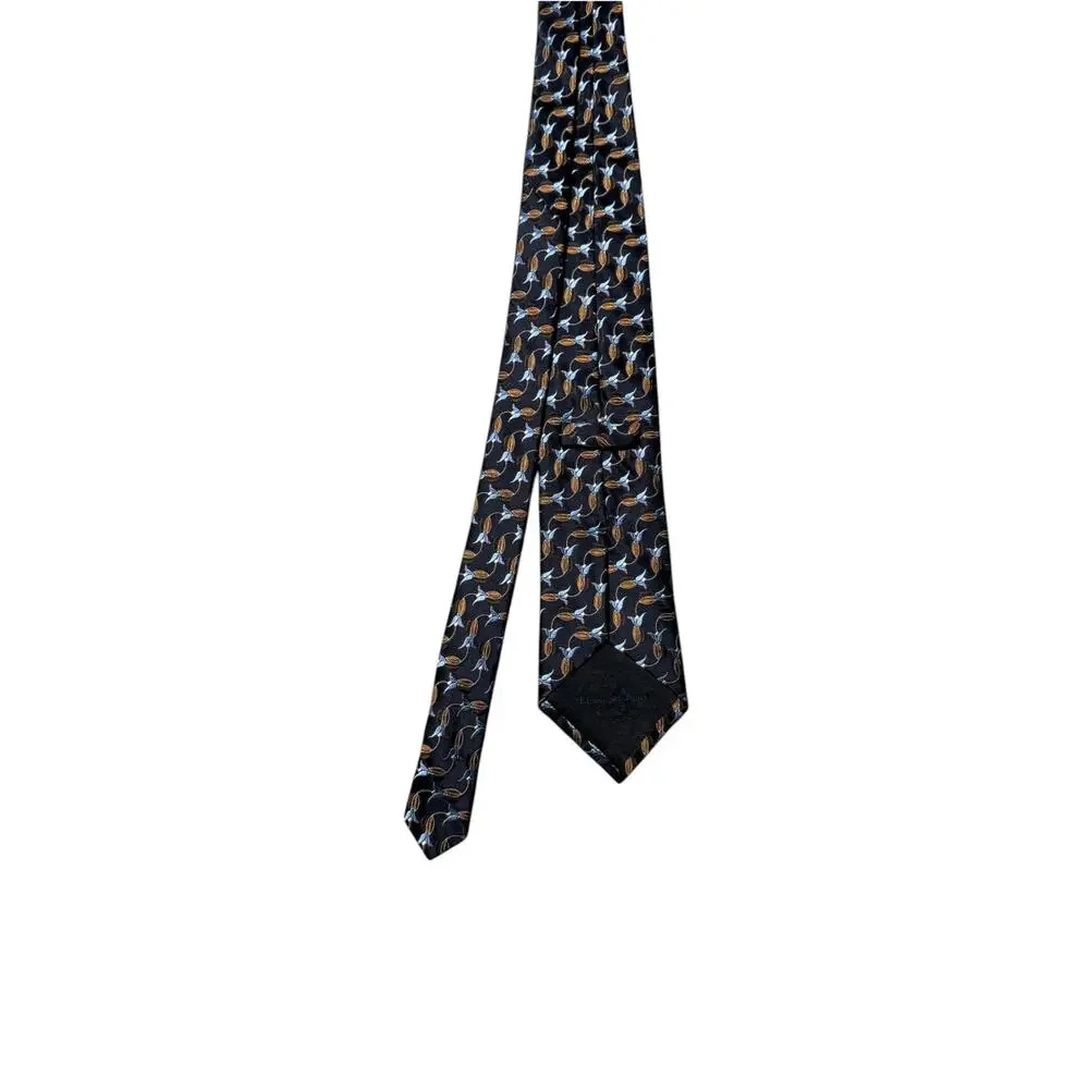 Ermenegildo Zegna Designer Tie Mens Navy Blue Silk Floral Bud Motif Adjustable
